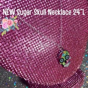 Rainbow Swirl Sugar Skull Necklace Sterling Silver 925 Gothic Jewelry Witchy emo